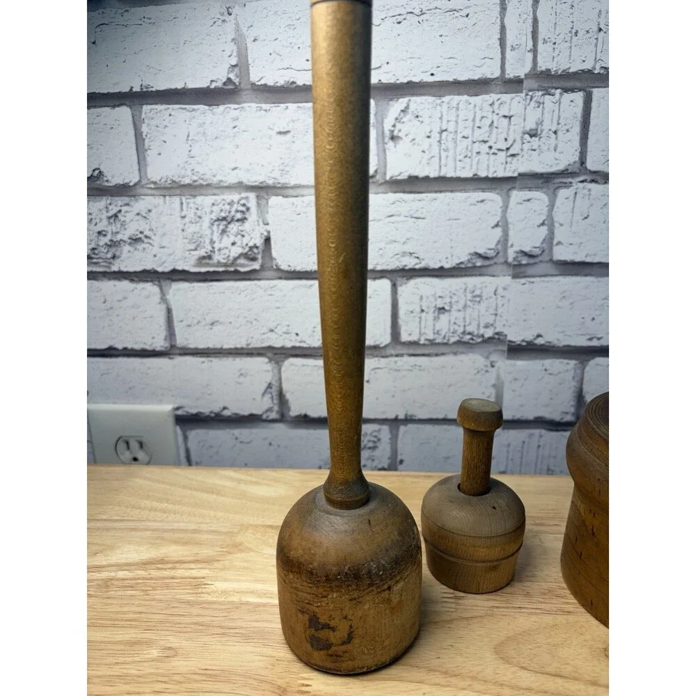 Antique Kitchen Lot Butter Molds Potato Masher Giant Clothespin Rolling Pin 4 Pc